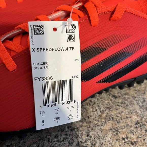 Adidas X Speedflow.4 Turf Soccer Shoes Black Solar Red FY3336 Men Sz 8 / Women 9 - Picture 10 of 11